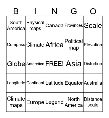 Social Studies terms  Bingo Card
