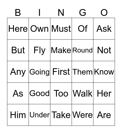 First Grade Words Bingo Card