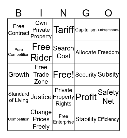 Free Enterprise  Bingo Card