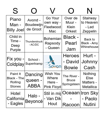 Bingokaart Popsongs Bingo Card