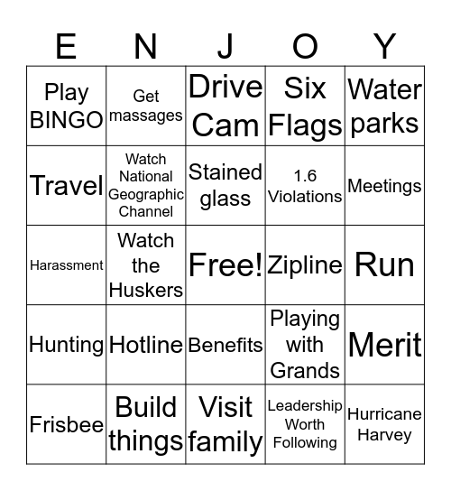 Eric's Retirement Bingo Card