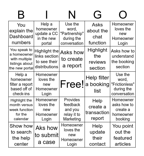 HOMEOWNER LOGIN BINGO! Bingo Card