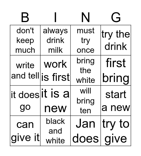 Dolch Phrases List #8 Bingo Card