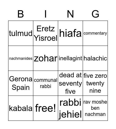 ramban bingo Card