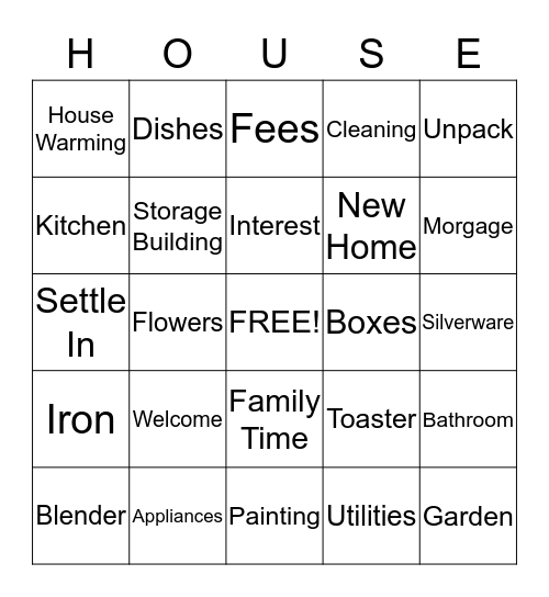 House Bingo Card