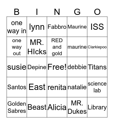 EAST TITANS Bingo Card