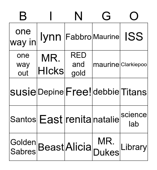 EAST TITANS Bingo Card