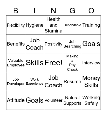 Employment Words Bingo Card