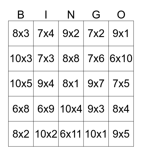 Fifth Grade Math Bingo Card