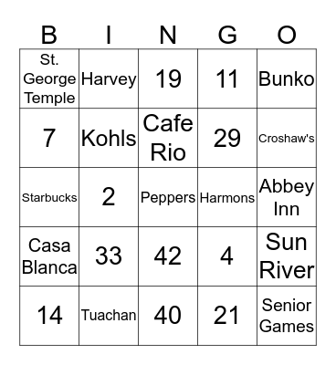 ST. GEORGE BINGO Card