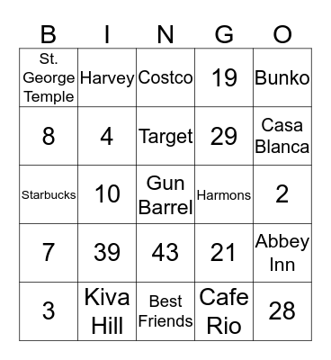 ST. GEORGE BINGO Card