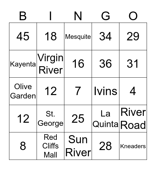 ST. GEORGE BINGO Card