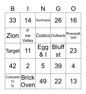 ST. GEORGE BINGO Card