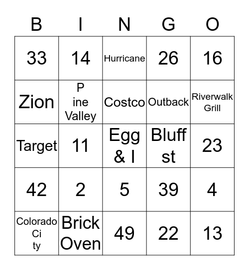 ST. GEORGE BINGO Card