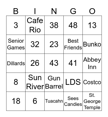 ST. GEORGE BINGO Card