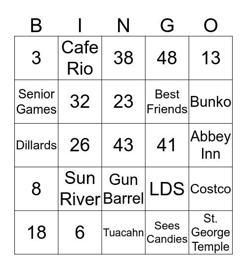 ST. GEORGE BINGO Card