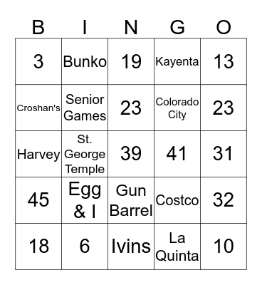 ST. GEORGE BINGO Card