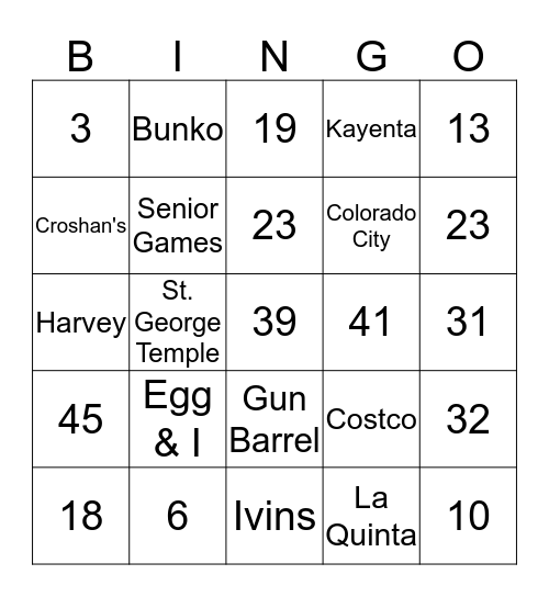 ST. GEORGE BINGO Card