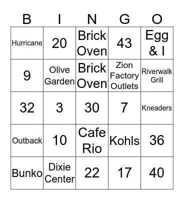 ST. GEORGE BINGO Card