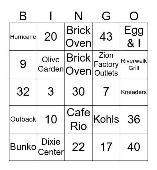 ST. GEORGE BINGO Card