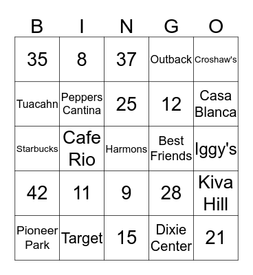 ST. GEORGE BINGO Card