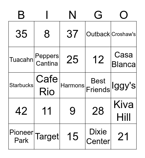 ST. GEORGE BINGO Card