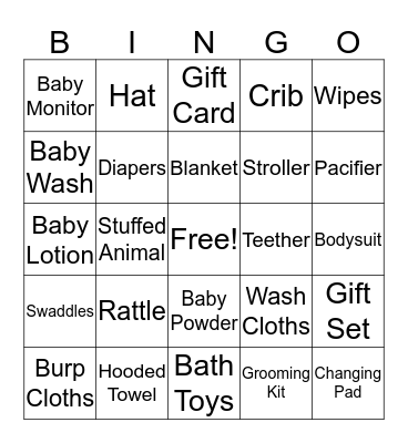 Baby Shower Gift Bingo Card