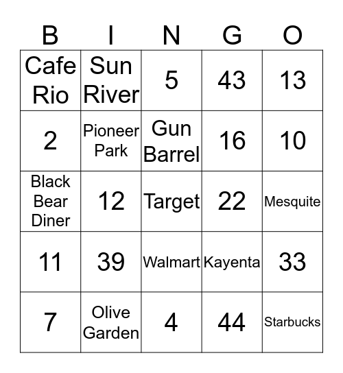 ST. GEORGE BINGO Card