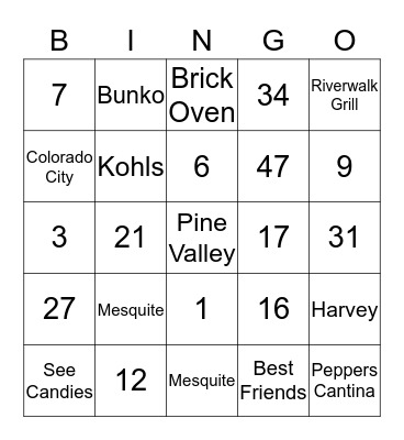 ST. GEORGE BINGO Card