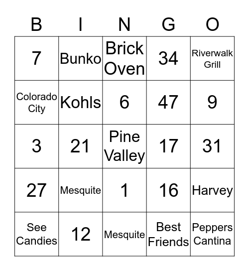 ST. GEORGE BINGO Card