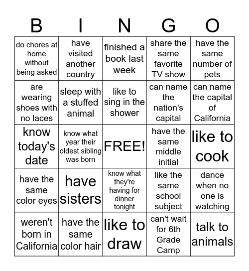 Buddies Bingo! Find A Pair of Buddies Who Both... Bingo Card