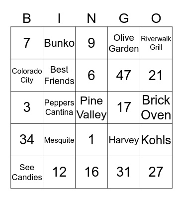 ST. GEORGE BINGO Card