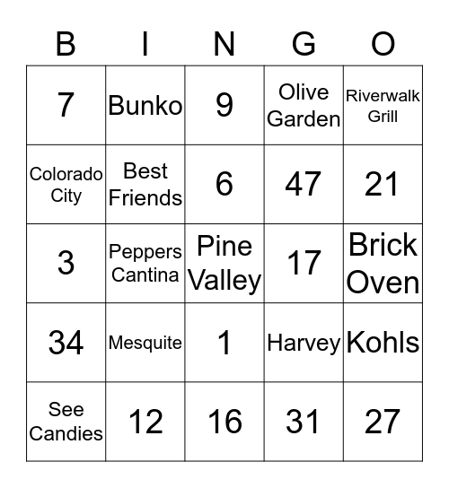 ST. GEORGE BINGO Card