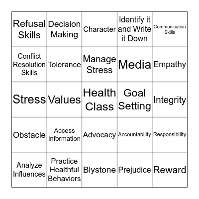 Health Skills Bingo Card