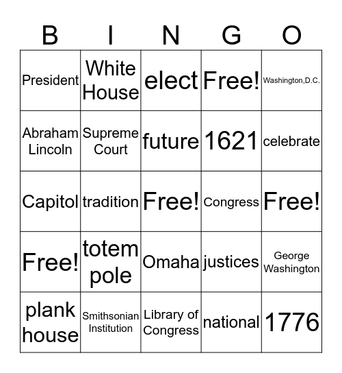 HEB1 Social Studies Bingo Card