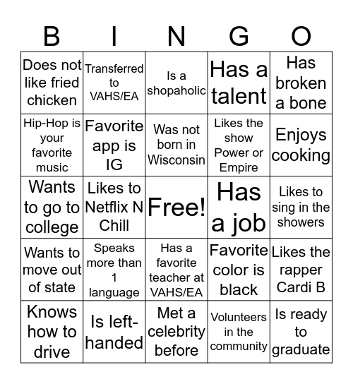 Power to People Bingo Card