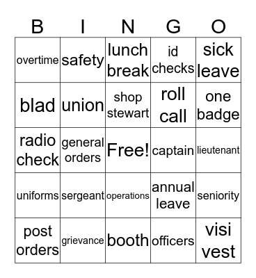 Special Police Bingo Card