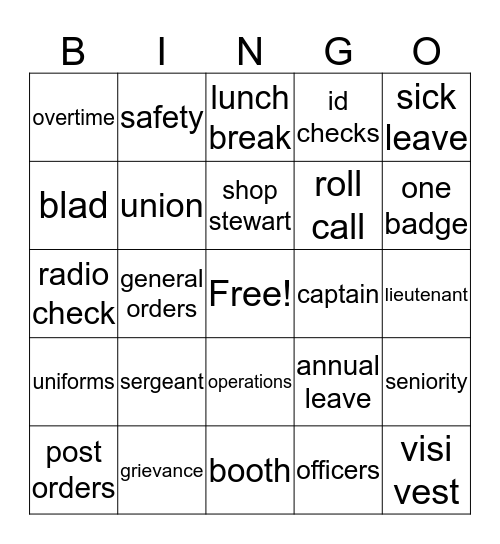 Special Police Bingo Card