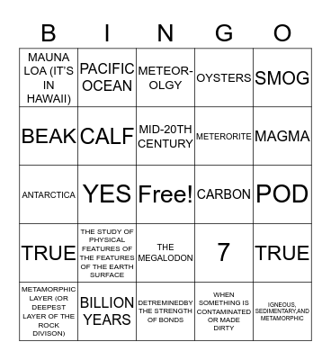 Science bingo Card