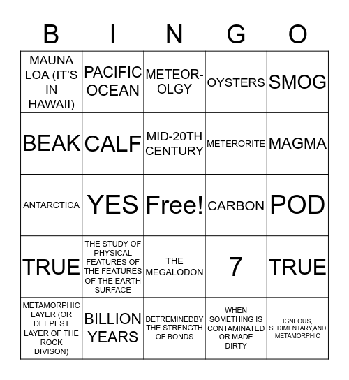 Science bingo Card