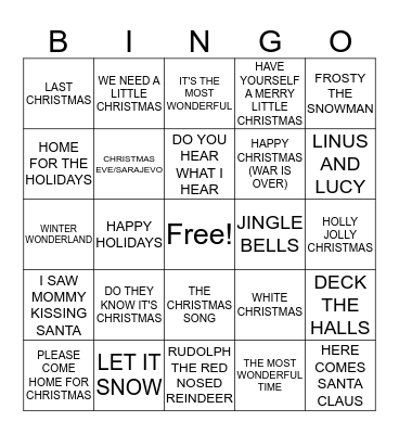 Christmas Song Bingo Card