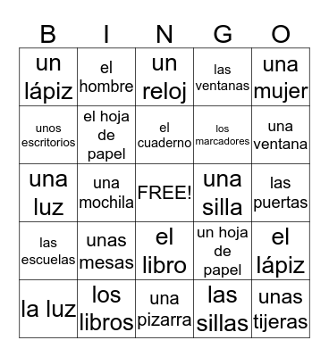 Definite and Indefinite Articles! Bingo Card