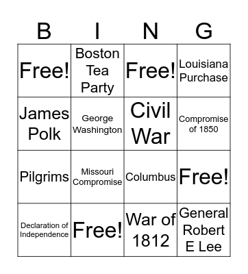 Cycle 3 History Bingo Card