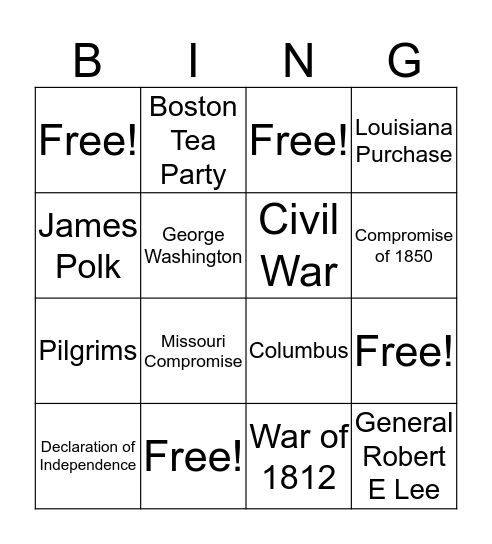 Cycle 3 History Bingo Card