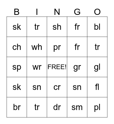 Diagraph Bingo Card