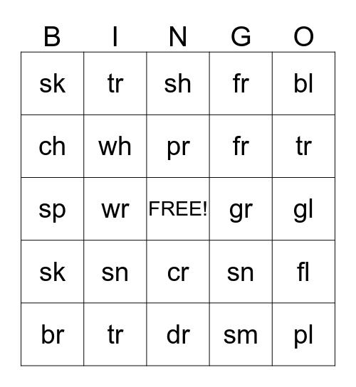 Diagraph Bingo Card