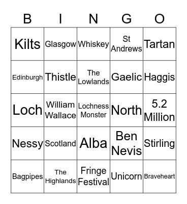 Scotland Bingo Card