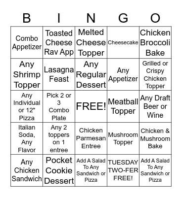 Two For Tuesday BINGO Card