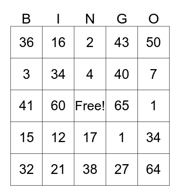 Multiplication Bingo Card