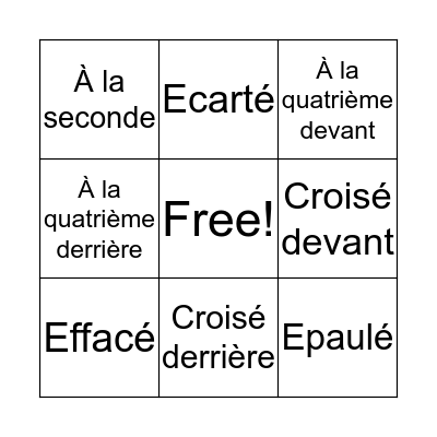 Ballet Body Positions Bingo Card